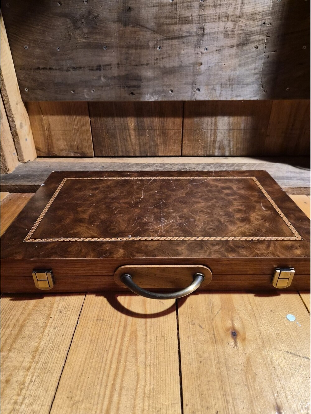 All exotic wood Backgammon set inlaid design with all pieces Intact